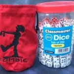 Dice bag next to pot of 200 dice 2